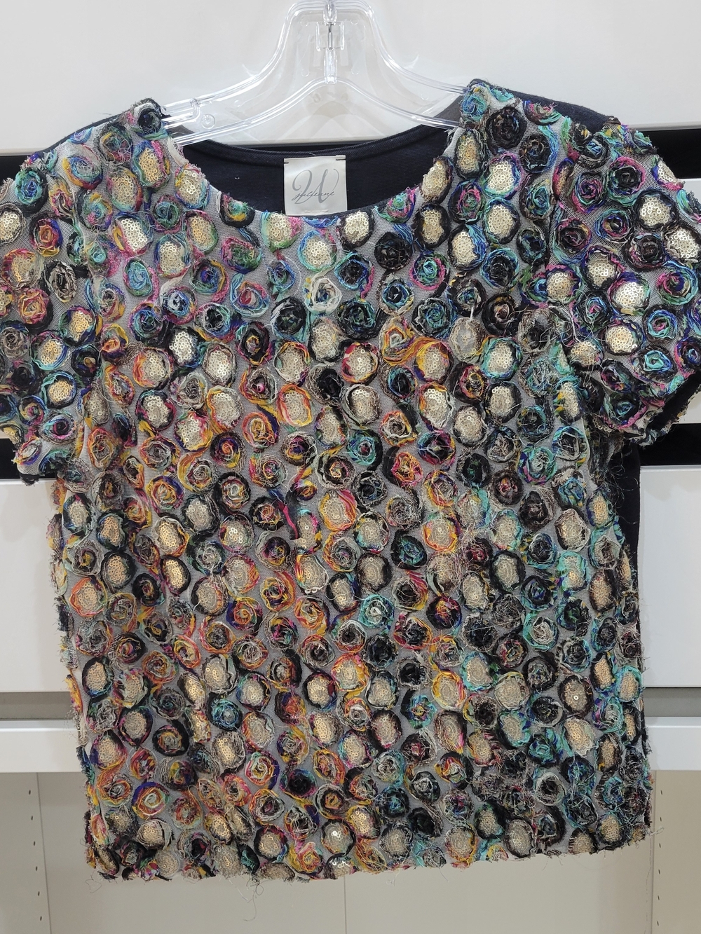Anthropologie Multicolor Textured Rosette Short Sleeve Top
